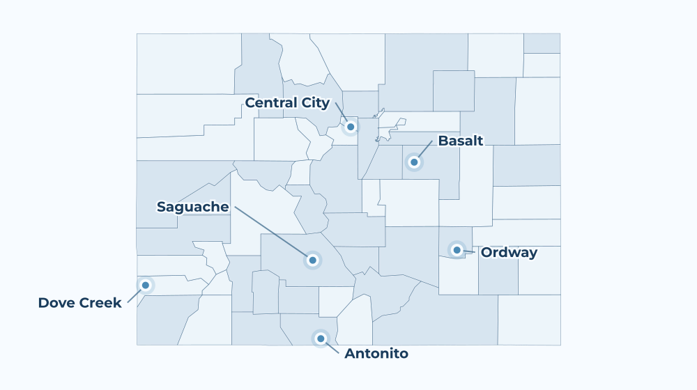 Accurate Colorado land service area map with county boundaries and major city labels